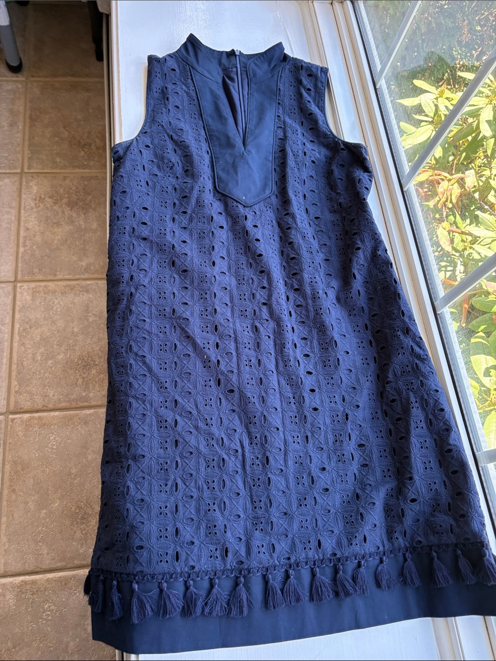 Eliza J Navy Eyelet Tassel Shift Dress